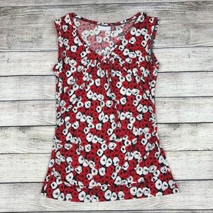 Red & White Flower Sleeveless Top